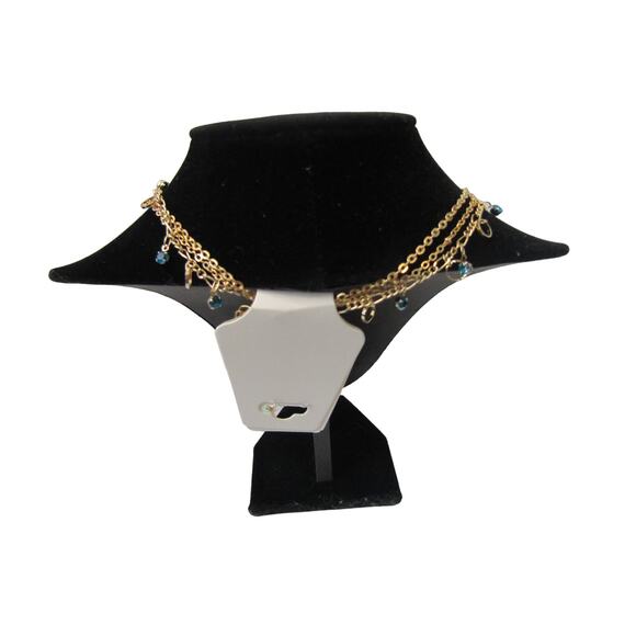 Blue Heart 3 Tiered Rhinestone Pendant Necklace Choker Chain Boho - Picture 6 of 6